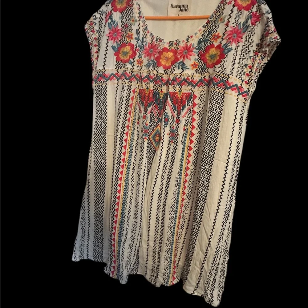 Signature by Sangria Cream Pleated Embellished Dress - Picture 2 of 3